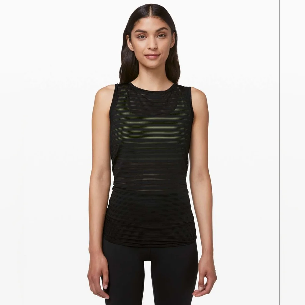 Lululemon Meet Halfway Tie Back Tank Top Black Size 6 Sheer Burnout